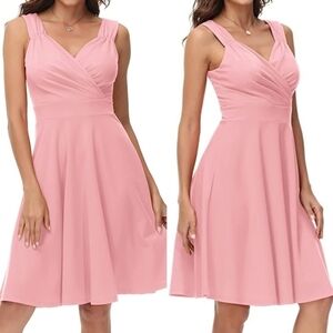 GRACE KARIN Women's Cocktail Bubblegum Pink Sleeveless Wrap V-Neck A-line Dress